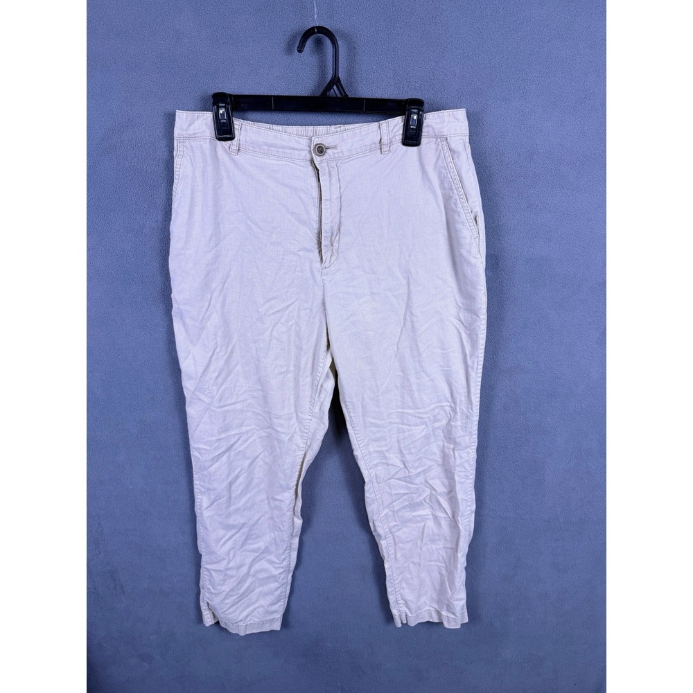 Uniqlo Cotton Linen Tapered Pants Womens L Beige Casual Lightweight Summer